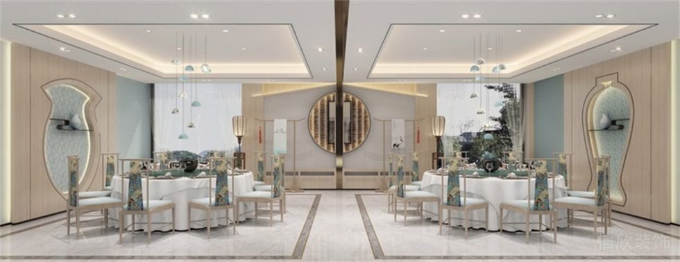 深圳新中式餐飲店裝修設(shè)計大廳用餐區(qū)效果圖