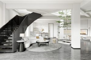 黑白色調(diào)現(xiàn)代簡(jiǎn)約風(fēng)全屋定制家裝精品房設(shè)計(jì)大廳鏤空階梯弧線設(shè)計(jì)圖