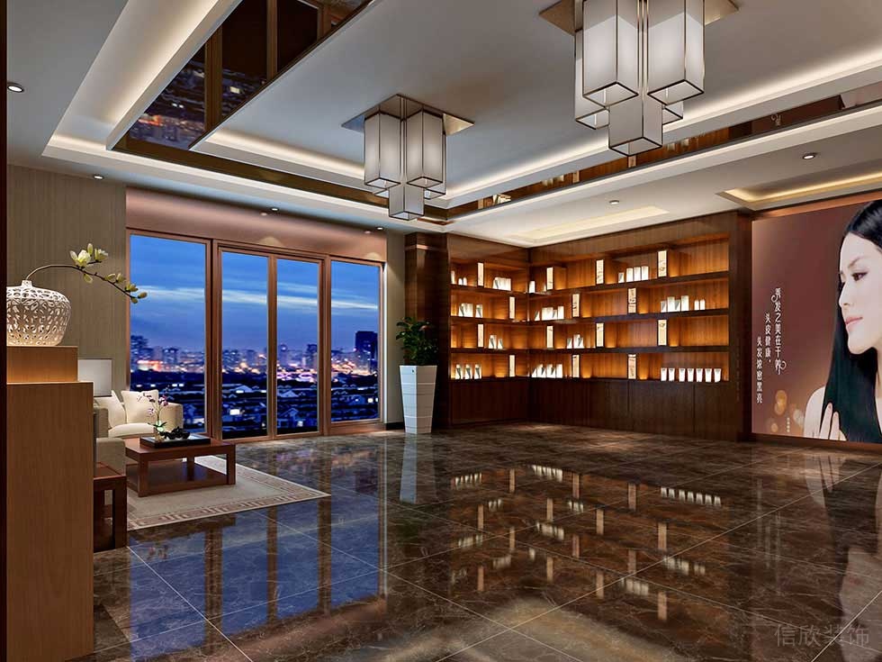 墻體木柜創(chuàng)意設計平推門大理石地板辦公室休息區(qū)皮革沙發(fā)效果