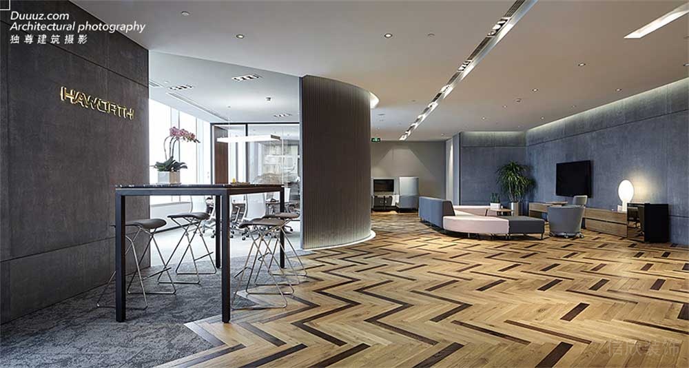 現(xiàn)代辦公室曲折線條茶水間休息區(qū)弧形木質(zhì)辦公室裝修