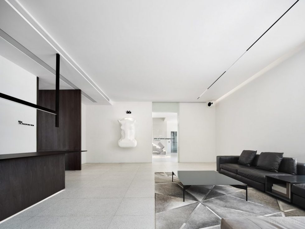 簡(jiǎn)約風(fēng)黑白色調(diào)接待區(qū)直線天花吊頂裝修設(shè)計(jì)