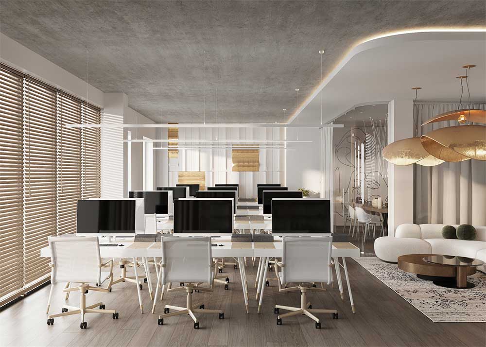 深圳羅湖500平方簡約風(fēng)格辦公室裝修辦公區(qū)天花