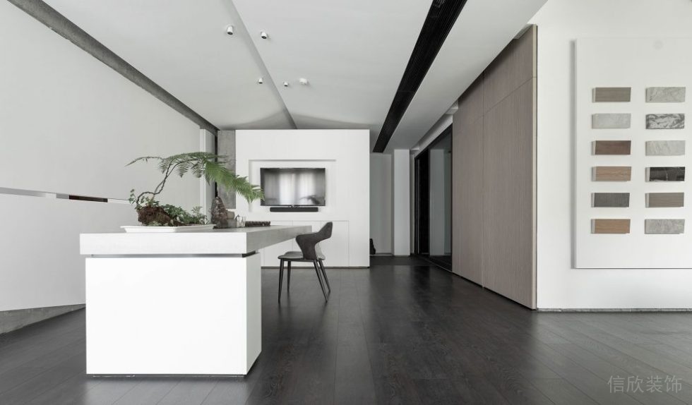 展示區(qū)木飾面背景墻木質(zhì)地板線條天花吊頂裝修設(shè)計(jì)圖