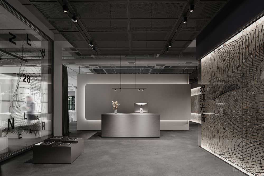 現(xiàn)代簡約風(fēng)辦公室前臺接待裝修設(shè)計效果圖