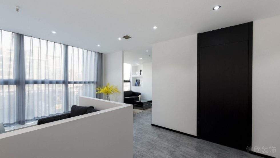 黑白色調現(xiàn)代簡約風弧線墻體設計隔斷效果全屋定制裝修