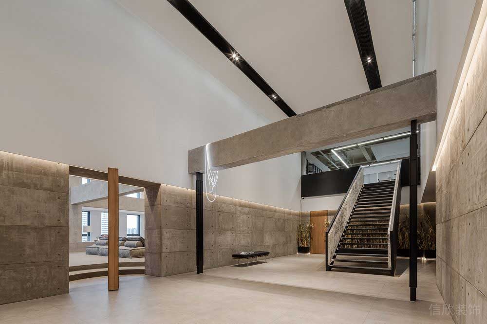 現(xiàn)代辦公室裝修工業(yè)風(fēng)過(guò)道木質(zhì)隔斷金屬效果圖