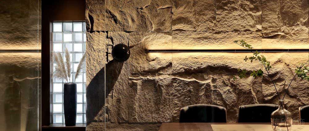 辦公室墻玻璃磚大理石背景墻嵌入式燈帶裝修設(shè)計(jì)圖