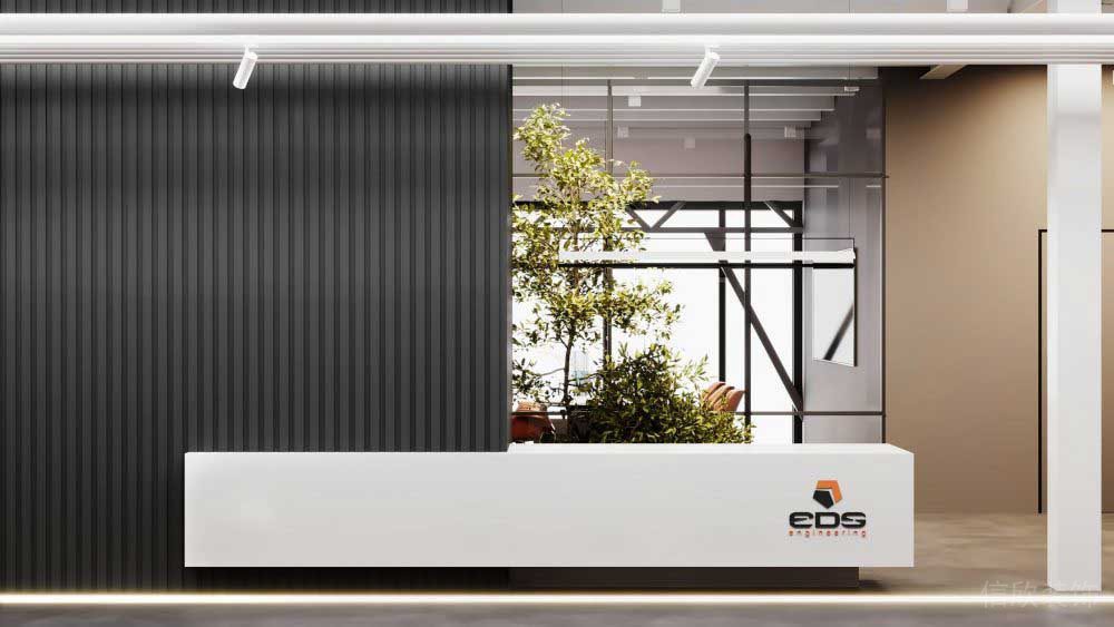 展示區(qū)木格柵背景墻玻璃金屬線條隔斷裝修設計效果圖