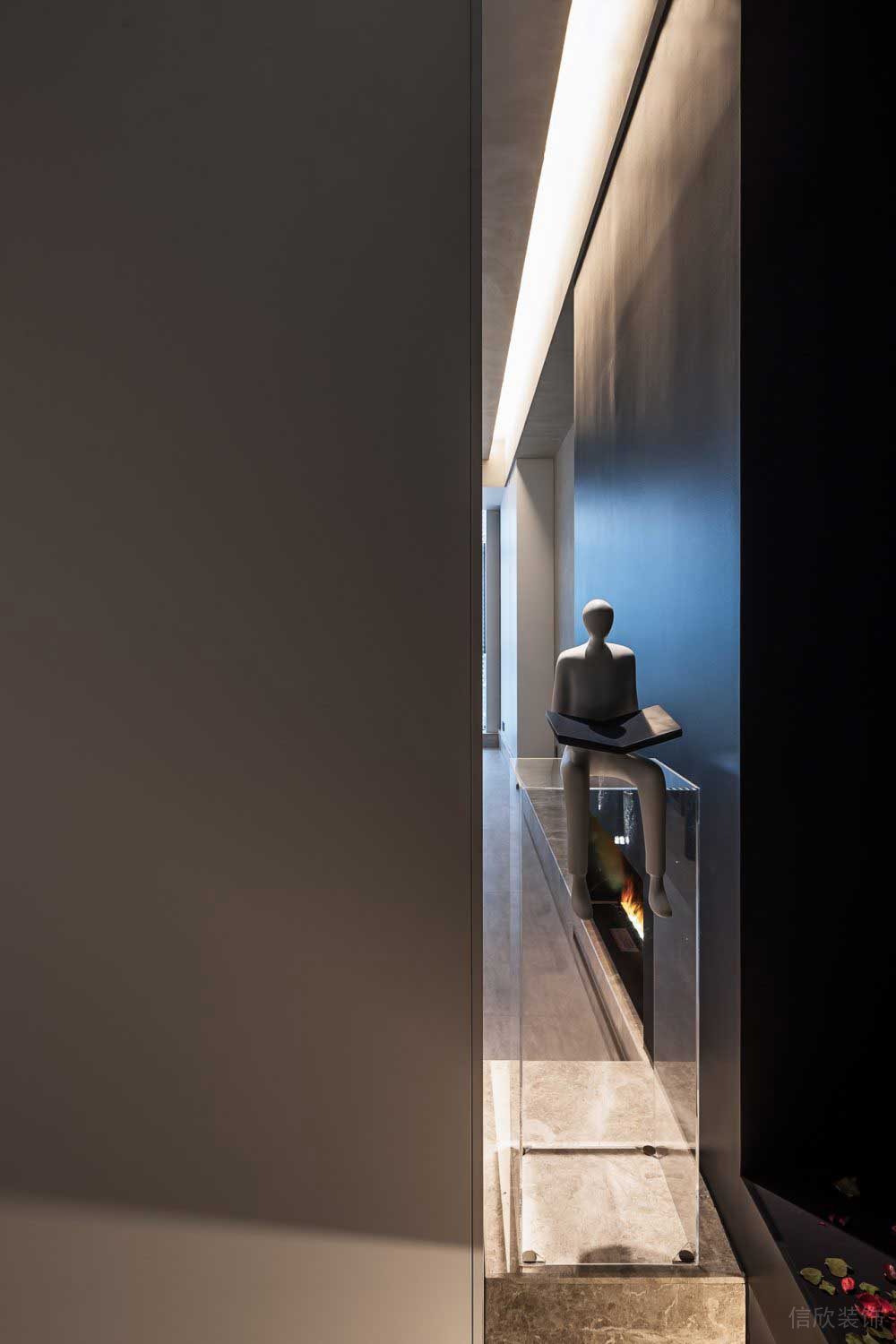 辦公室過(guò)道設(shè)計(jì)效果圖大理石地板裝修玻璃櫥窗展柜效果