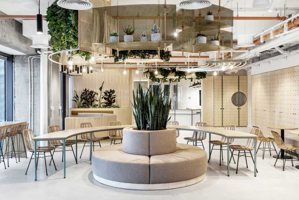 環(huán)形皮革沙發(fā)裝修天花吊頂效果圖環(huán)形木飾面糾纏去茶水間效果工作室設(shè)計圖