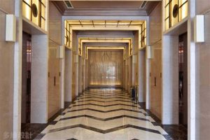 深圳寶安1000平方輕奢風(fēng)格寫字樓大堂裝修電梯廳效果圖