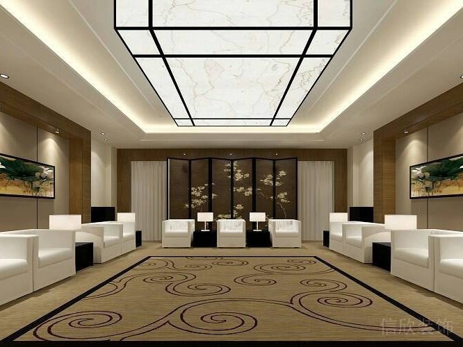 中國風(fēng)云紋效果環(huán)形沙發(fā)會議室大堂裝修
