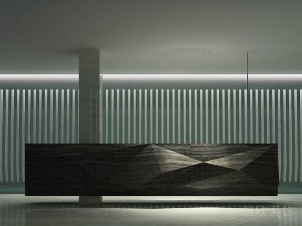 大堂辦公室?guī)缀尉€條裝修木質(zhì)前臺(tái)區(qū)效果圖