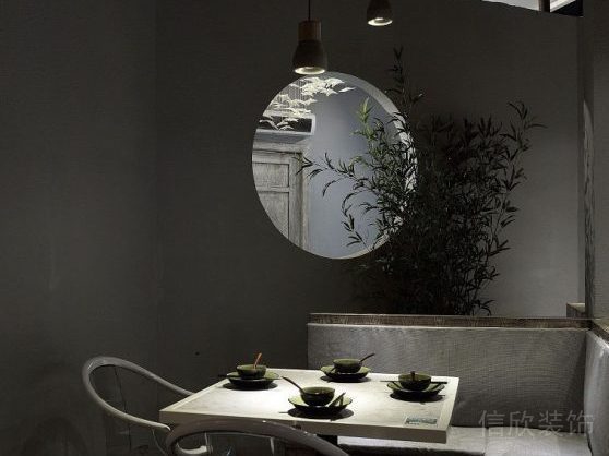 鏡面中式風(fēng)餐廳裝修效果圖灰色調(diào)裝修