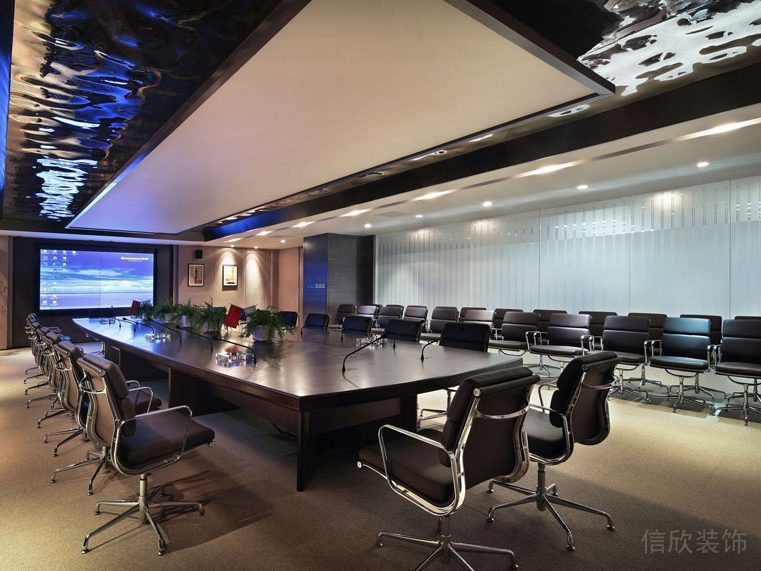 現(xiàn)代商務風格直線式長桌會議桌黑色設(shè)計效果圖