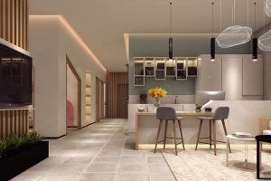 原木風工作室高腳凳裝修天花吊頂?shù)匕逍Ч麍D