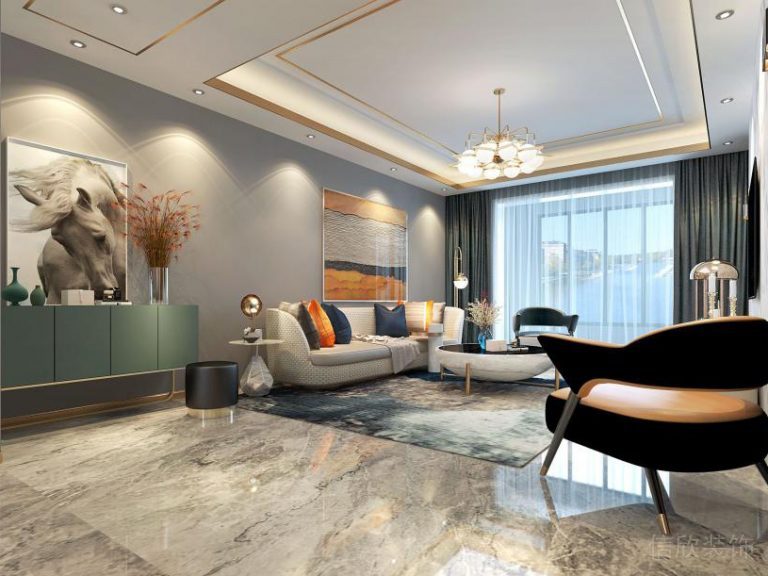 古堡灰大理石地板裝修北歐風(fēng)客廳效果天花吊頂金屬設(shè)計圖