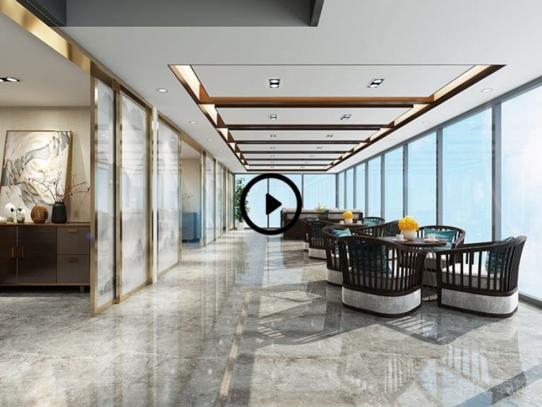 玻璃門隔斷瓷磚地面布藝沙發(fā)方形天花吊頂裝修設計