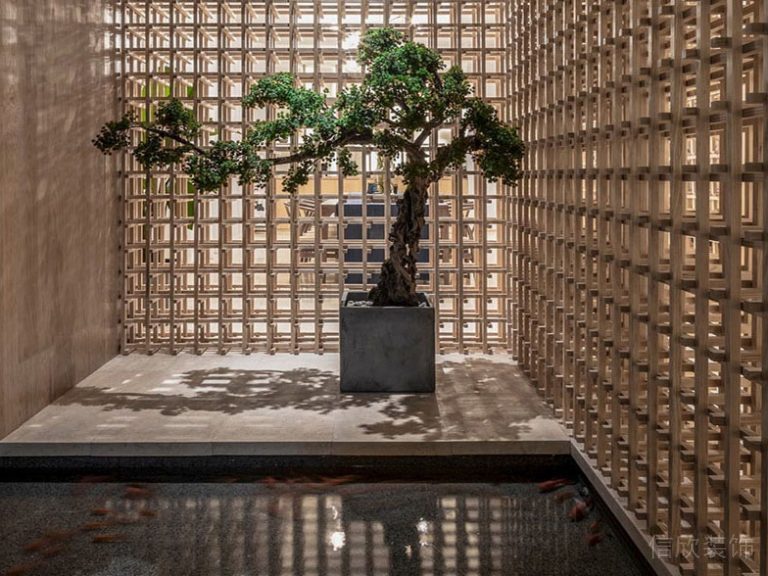 展示區(qū)木格柵隔斷大理石地面設(shè)計(jì)圖