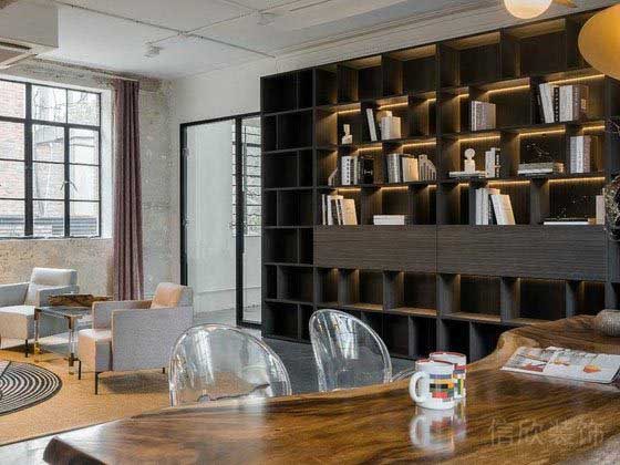 董事長辦公室黑色實(shí)木書柜效果圖