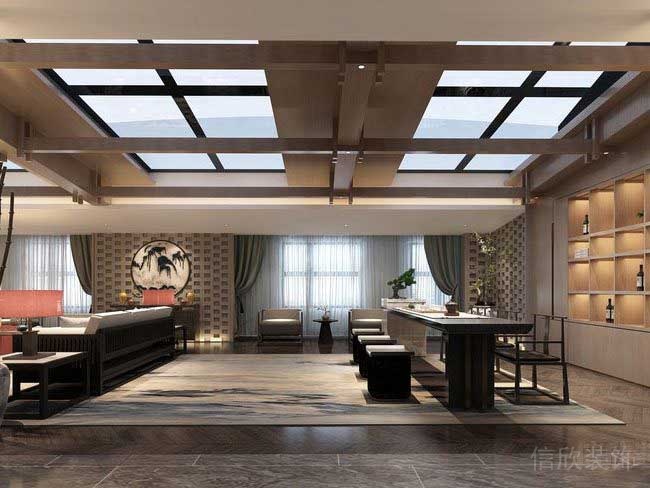 董事長辦公室洽談區(qū)實(shí)木茶座效果圖