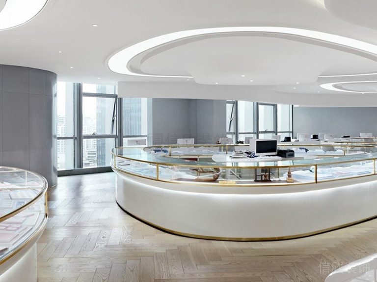 圓環(huán)茶水機(jī)金色創(chuàng)意實(shí)木地板無(wú)縫工藝過(guò)道工作室裝修圖