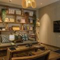書(shū)房裝修設(shè)計(jì)森林系木質(zhì)墻面綠化收納書(shū)柜效果圖