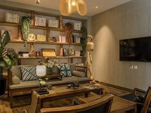 書(shū)房裝修設(shè)計(jì)森林系木質(zhì)墻面綠化收納書(shū)柜效果圖