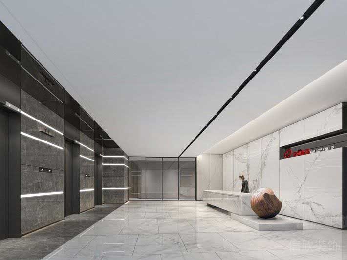 電梯等候區(qū)域效果圖前臺白花大理石地板裝修