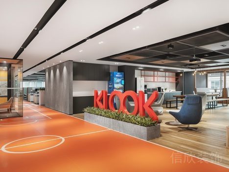 紅色鮮明色調(diào)過道籃球線條辦公室裝修木制大堂休息區(qū)