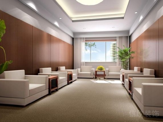 實木墻面環(huán)形會議室裝修獨立皮革沙發(fā)