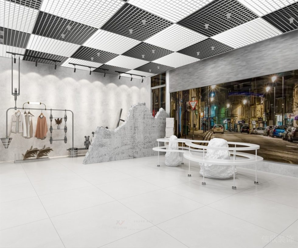 深圳市寶安區(qū)石巖300平現(xiàn)代風服裝店裝修設(shè)計大廳