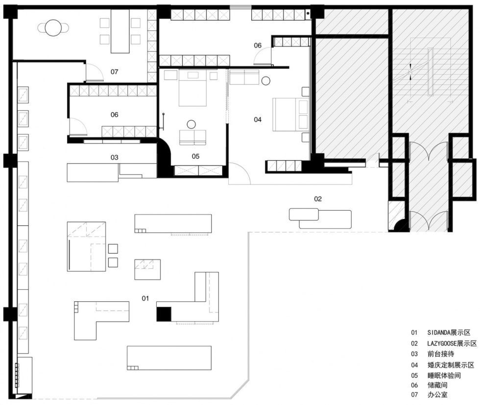 深圳市龍崗區(qū)中心城現(xiàn)代風(fēng)科技枕專(zhuān)賣(mài)店裝修平面圖