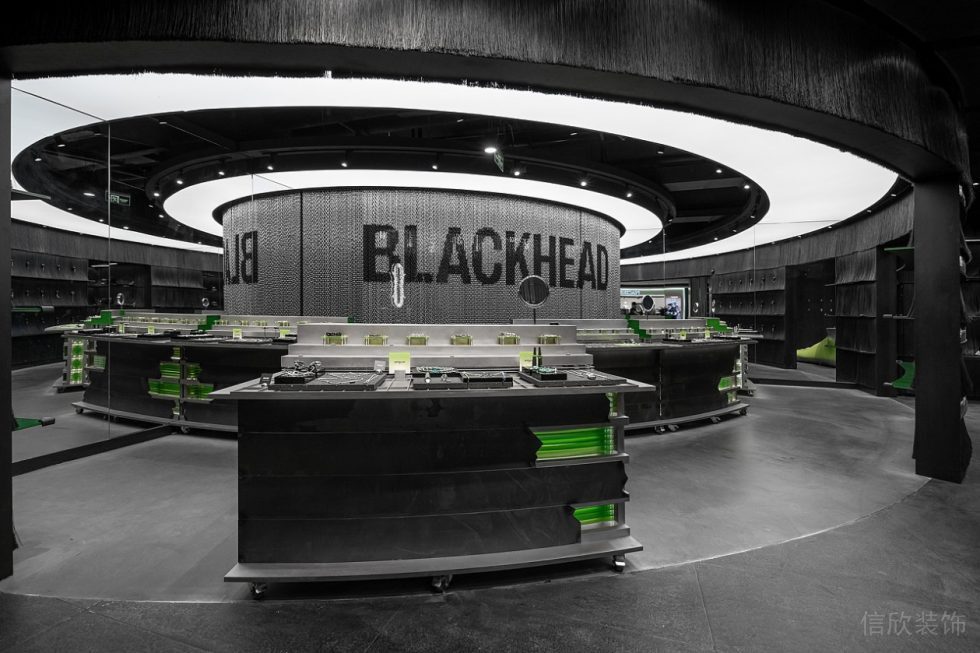 圓形鏤空天花等待設(shè)計(jì)冷色調(diào)潮牌店現(xiàn)代商場產(chǎn)品展示區(qū)域工作臺(tái)陳列裝修效果