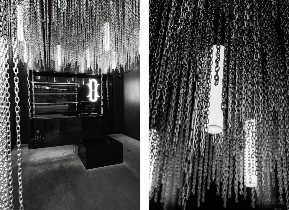 金屬鏈條隔斷天花創(chuàng)意設(shè)計(jì)燈飾酷炫風(fēng)現(xiàn)代店鋪裝修