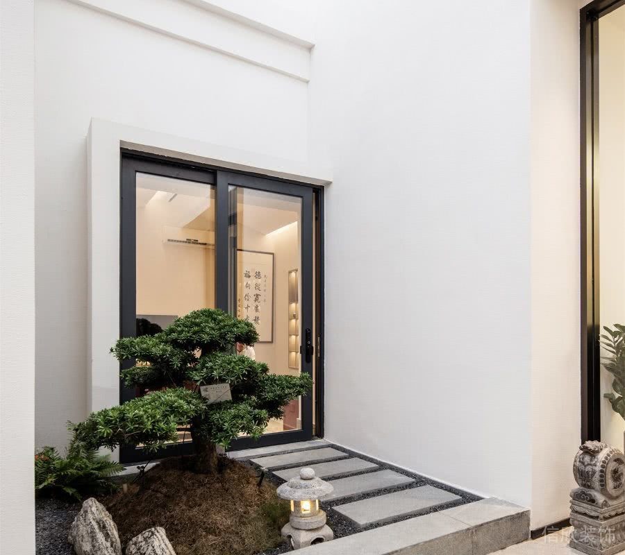 黑色金屬邊框地臺工作室戶外景觀效果石板過道設(shè)計(jì)