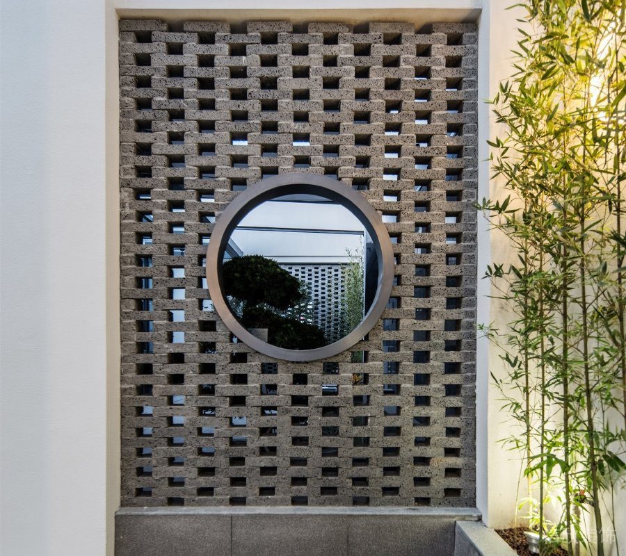 原木風(fēng)鏤空洞洞板原型效果竹制辦公室過道