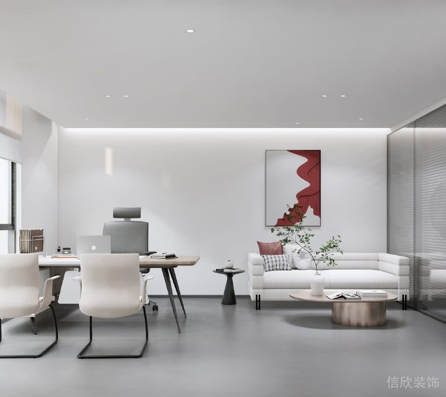 總裁辦公室休息區(qū)純白會(huì)議室金屬邊框玻璃設(shè)計(jì)