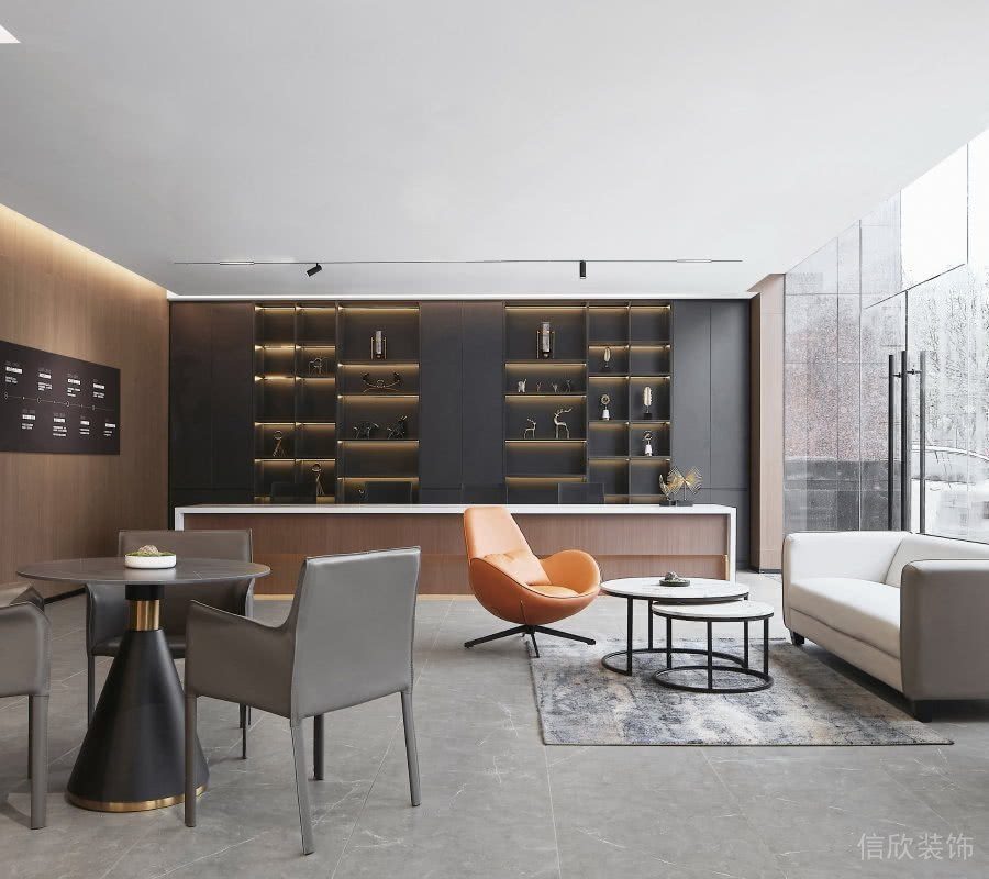 收納墻柜就餐區(qū)灰色大理石地板常柜收納燈飾設(shè)計(jì)原木風(fēng)直線式茶水間