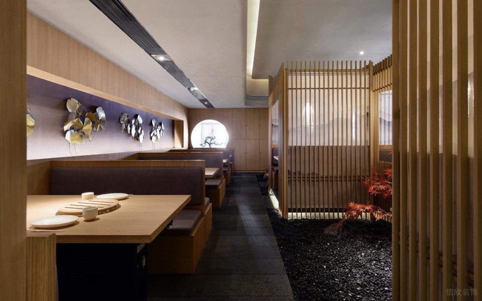 深圳福田天健時(shí)尚新天地和風(fēng)日式料理餐廳裝修案例藝術(shù)墻布背景墻