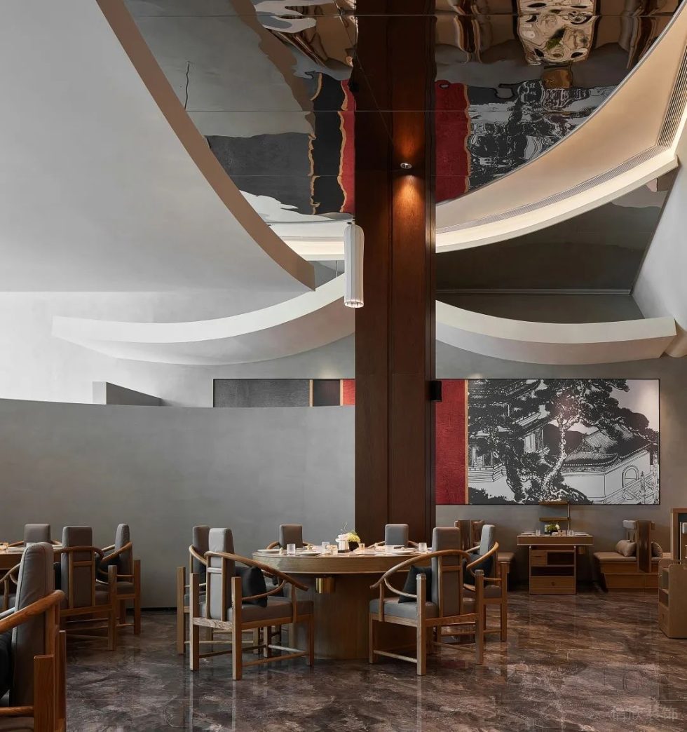 深圳南山星海名城新中式風(fēng)格火鍋店裝修案例大廳家具組合