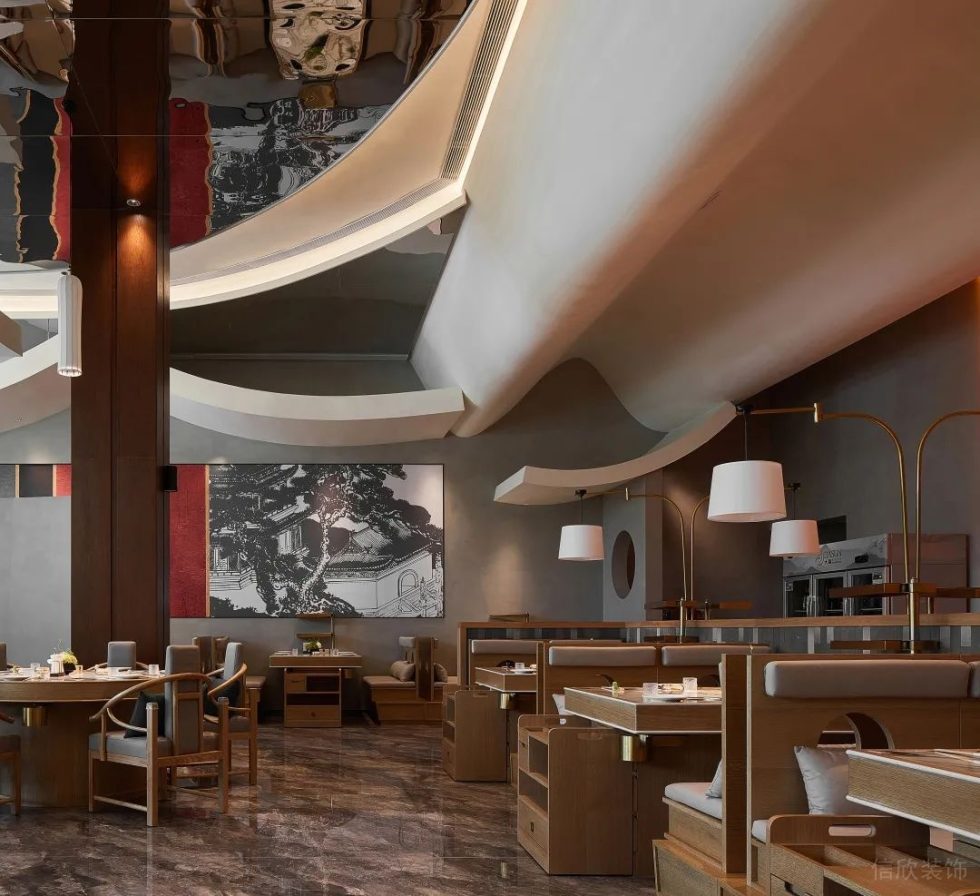 深圳南山星海名城新中式風(fēng)格火鍋店裝修案例卡座