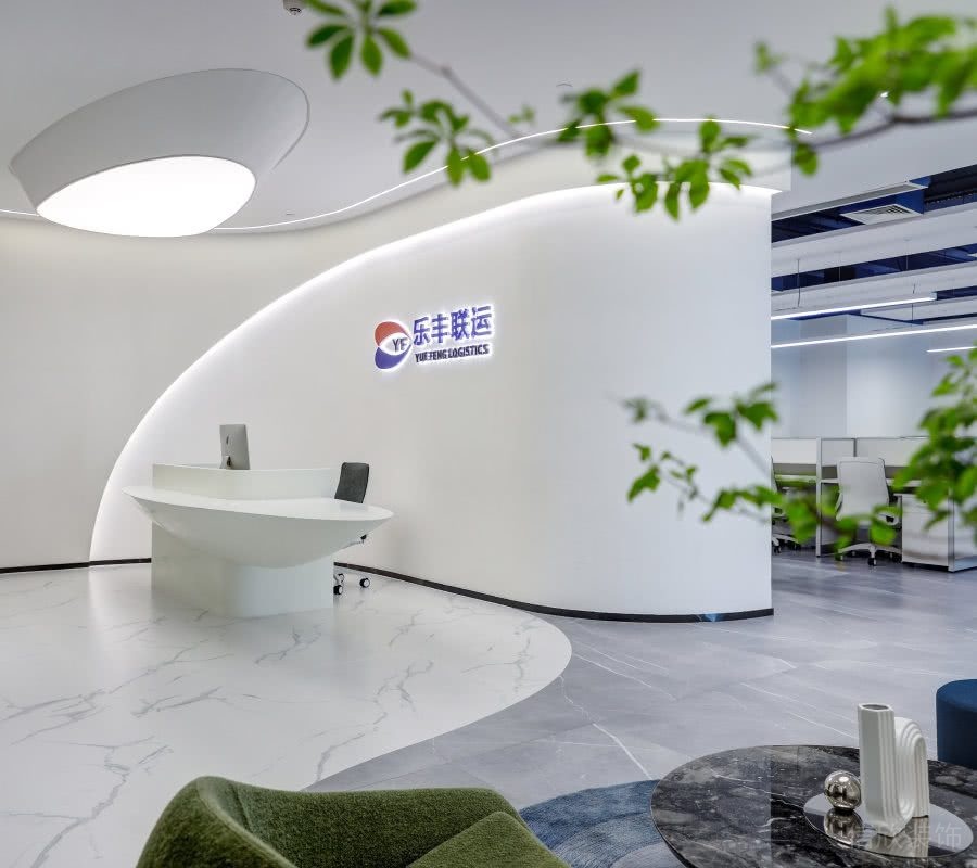 辦公室前臺(tái)區(qū)弧形墻面形象墻效果圖