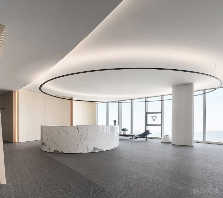 前臺(tái)區(qū)裝修爵士白大理石圓形服務(wù)臺(tái)