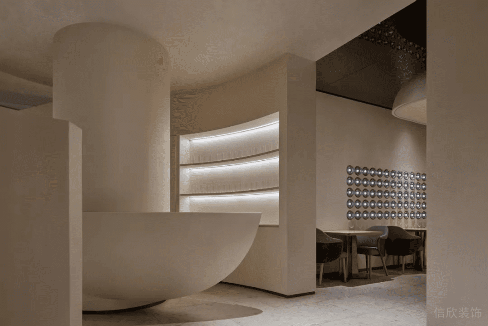 深圳寶安中糧大悅城現(xiàn)代簡約風格川菜餐廳裝修案例墻面暗藏燈帶壁龕