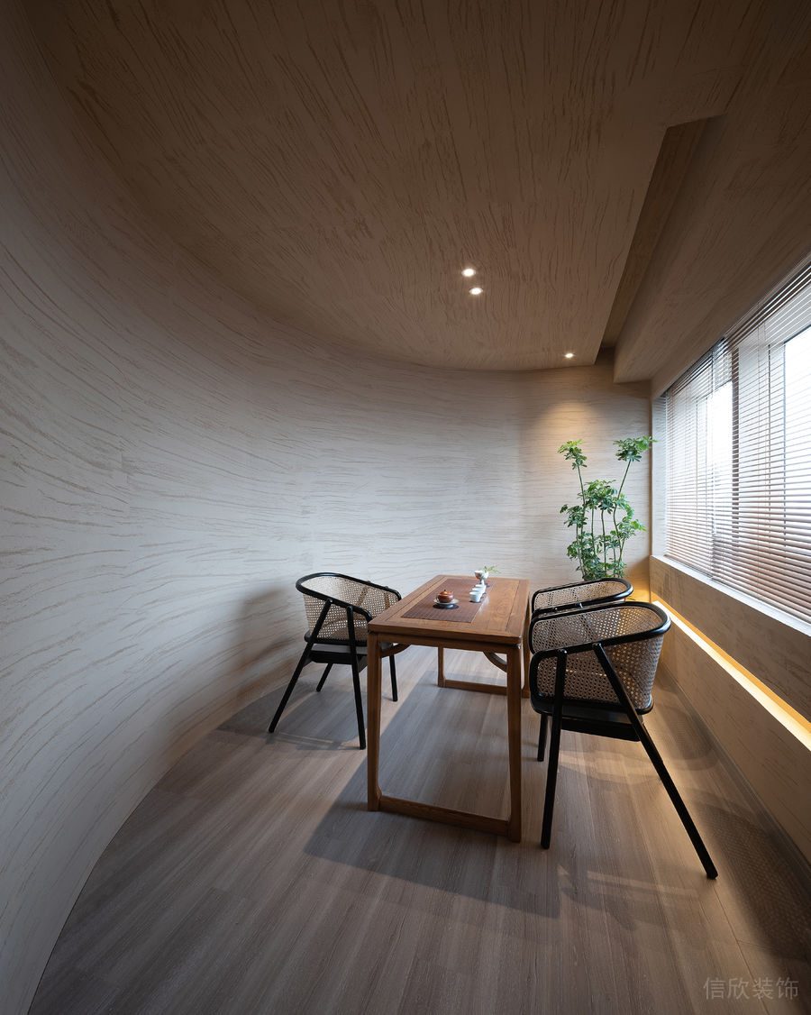 深圳寶安中洲華府暖色調(diào)極簡(jiǎn)風(fēng)格茶館裝修案例弧形墻面特色三人包廂 深圳寶安中洲華府暖色調(diào)極簡(jiǎn)風(fēng)格茶館裝修案例弧形墻面特色三人包廂