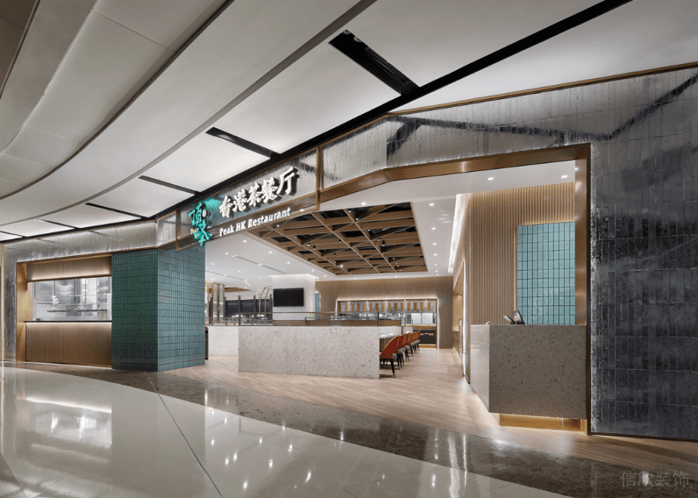 深圳福田華美大廈輕奢風(fēng)格茶餐廳裝修案例外立面門頭形象