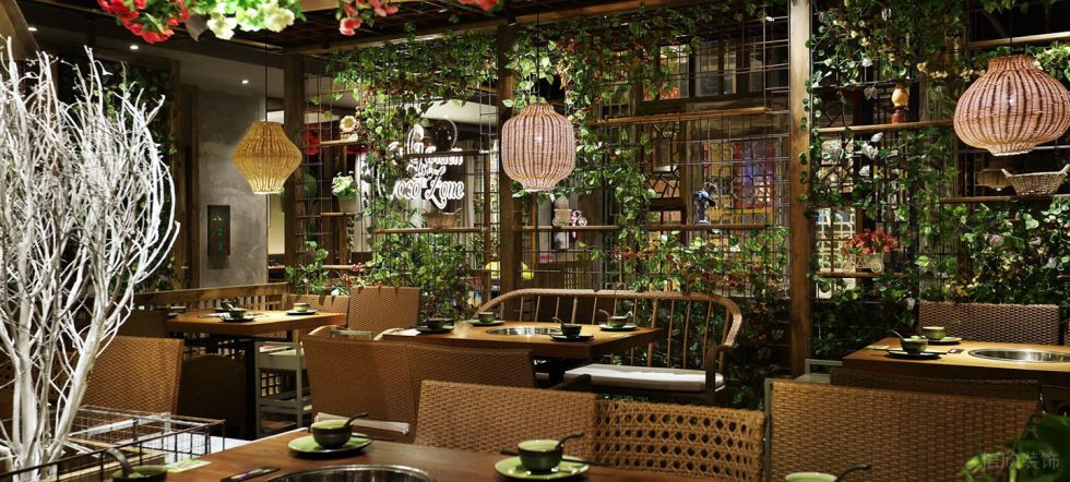 深圳福田航苑大廈田園風(fēng)格火鍋餐廳裝修案例燈光效果