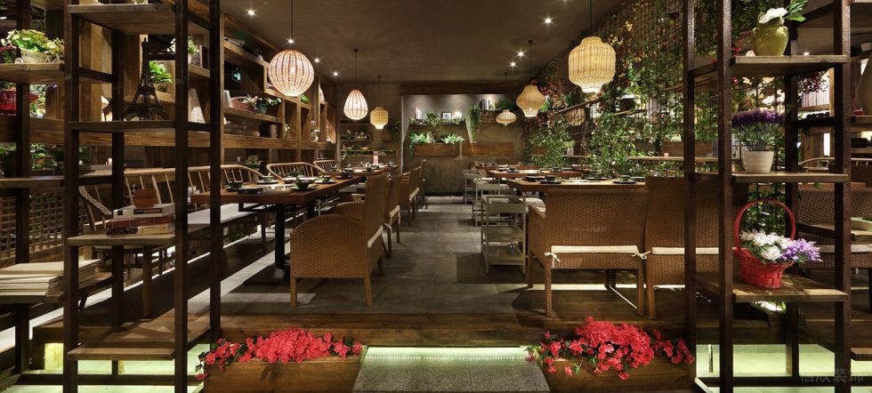 深圳福田航苑大廈田園風(fēng)格火鍋餐廳裝修案例軟裝陳設(shè)