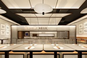 深圳龍崗京基御景時代現(xiàn)代中式風(fēng)格餛飩面食店裝修案例用餐大廳效果圖